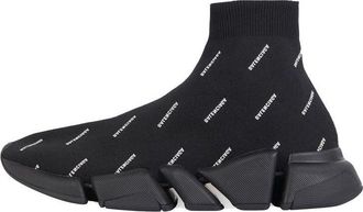 Balenciaga Speed 2.0 Sneakers Black Knit with White Allover Logo 617239W2DBO1090