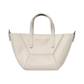 Brunello Cucinelli Tassen, Dames, Wit, ONE Size, Leer, Leren Tote Bag Geometrisch Ontwerp
