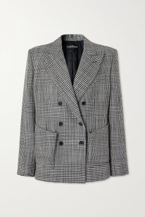 Tom Ford Blazer Doppiopetto In Tweed Di Lana A Quadri - Grigio