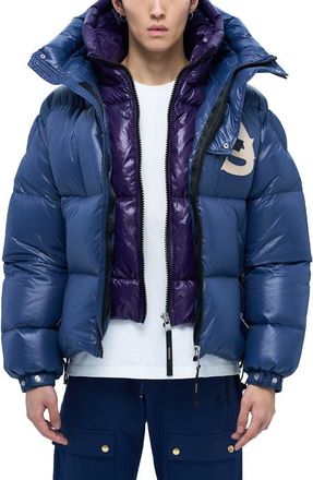 AlphaStyle Kudu Hooded Puffer Down Jacket in Blue at Nordstrom, Size Xx-Large