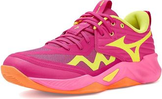 Mizuno Wave Momentum 4 Pro Womens Volleyball Shoes Pink Tetra/Fortune Yellow : 11.5 B - Medium, Synthetic
