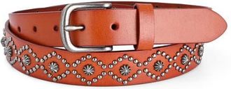 OLD TREND Sunburst Genuine Leather Studded Statement Accent Belt in Camel at Nordstrom, Size Medium