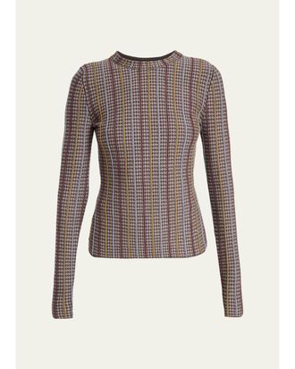 Gabriela Hearst Pons Cashmere-Silk Striped Houndstooth Crewneck Sweater