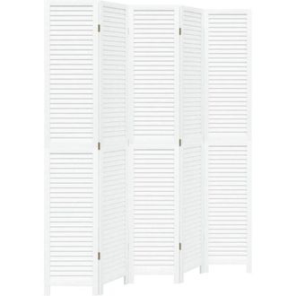vidaXL Room Divider 5 Panels White Solid Wood Paulownia vidaXL