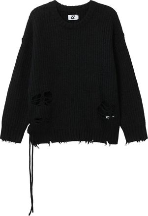 Izzue distressed side-lace sweater - Black