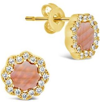 Sterling Forever Cubic Zirconia Rose Petal Stud Earrings in Gold/pink at Nordstrom Rack