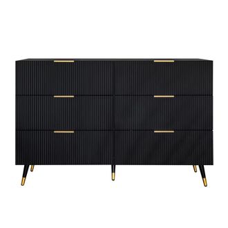 Urban Meuble Mueble de TV de madera negra con l&iacute;neas verticales y patas doradas