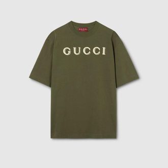 Gucci Cotton Jersey T-shirt With Embroidery, Size XXXL, Green, Ready-to-wear