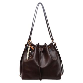 Generic Kexpery Womens PU Shoulder Bag with Drawstring Pendant Convenient Bucket Bag for Travel, Shopping Daily Use