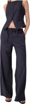 Guess Broeken, Dames, Blauw, W28, Pinstripe Wijde Broek