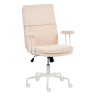 Beliani Silla Giratoria Para Oficina En Casa Tapizada En Tela Con Sistema De Bloqueo De Posici&oacute;n Inclinable Altura Ajustable Beige Claro Vero