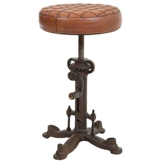 Wanderlust Deco Taburete de metal y piel 30,5x30,5x33