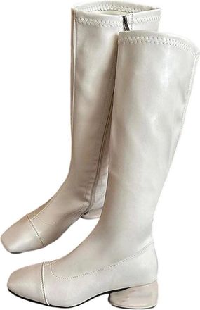 Generic Women Knee High Boots Winter Casual Low Heel Square Toe Pu Leather Long Boot