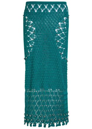 Paco Rabanne Bead-embellished Crochet Cotton Midi Skirt - Green - S (UK8-10 / S)