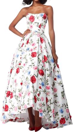 Sherri Hill Strapless Taffeta Strapless Dress In Ivory Print