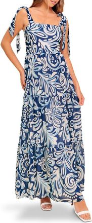 Flying Tomato Tie Strap Tiered Chiffon Maxi Dress in Navy Blue at Nordstrom Rack, Size Medium