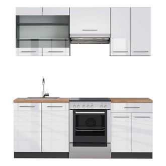 Vicco Cucina componibile Fame-Line, Bianco lucido/antracite, 200 cm, PL Rovere, Vicco