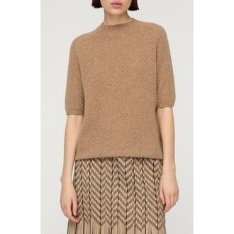 Lafayette 148 New York Basket Stitch Saddle Shoulder Cashmere Sweater in Cammello Melange at Nordstrom Rack, Size Medium