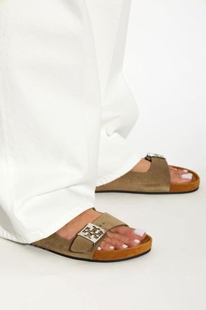 Tory Burch Suede Slides Mellow, Womens, Beige