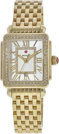 Michele Deco Madison Diamond Silver Dial Diamond Gold Plated Womens Watch MWW06G000003