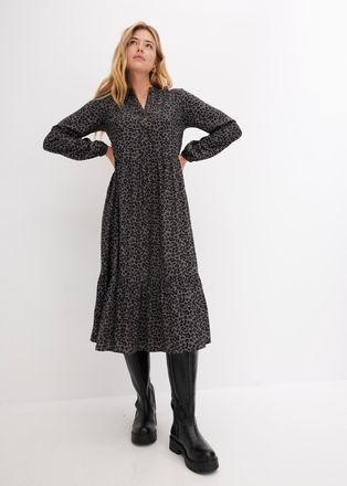 Bonprix Midikleid BONPRIX Midikleid aus Viskose, Damen, Gr. 40, N-Gr, grau (rauchgrau leo bedruckt), Obermaterial: 100% Viskose, A-Linie, Kleider Midikleid, a