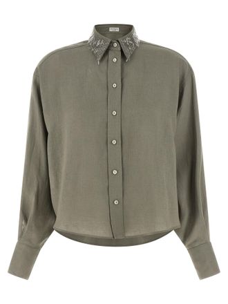 Brunello Cucinelli Womens Sequin Collar Shirt