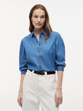 Tommy Hilfiger Womens Puff-Sleeve Chambray Shirt - Blue - XXL