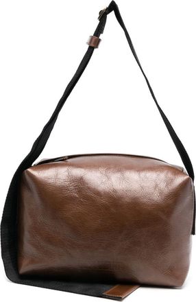 Uma Wang embossed-logo detail shoulder bag - women - Calf Leather - One Size - Brown