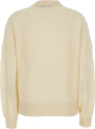 Polo Ralph Lauren Womens Cable Knit Sweater White Wool And Cashmere Tops Top