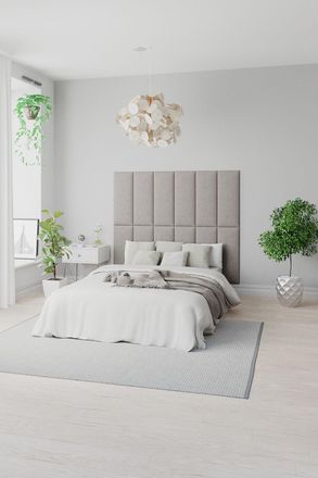 Aspire Home Accents EasyMount Wall Mounted Upholstered Panels, Modular DIY Headboard in Pure Pastel Cotton Fabric (Pack of 8) in Grey