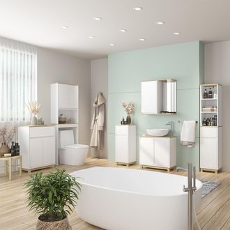 Vicco Conjunto De Muebles De Ba&ntilde;o Livia, Blanco/roble, 6 Partes