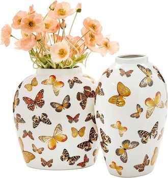 Tozai Home Twos Company Set Of 2 Butterfly Garden Vases