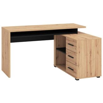 Dmora Scrivania Sapri, Angolare, 3 Ripiani, 3 Cassetti, 137.5x101.5x75h cm Marrone Rovere Nodi