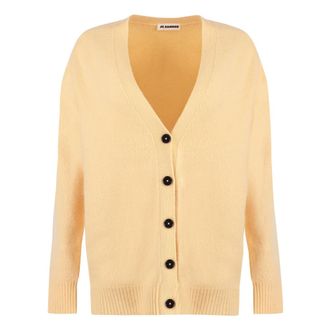 Jil Sander Cardigans, female, Orange, Size: M Ribbed Merino Wool Cardigan