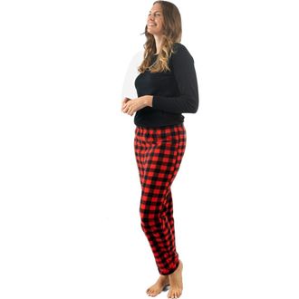 Leveret Womens Cotton Top & Fleece Pants Printed Matching Family Holiday Pajama Set in Plaid Black & Red at Nordstrom, Size X-Small