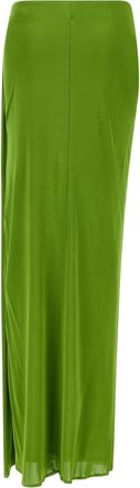 Elisabetta Franchi Shiny Viscose with Front Knot Detail Skirt - Green
