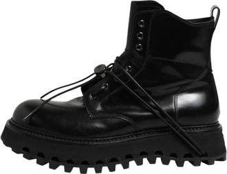 Dolce & Gabbana Enkellaarzen met logo en vetersluiting - Heren - Veterlaarzen - Zwart - 44 EU - Leer - Schoenen