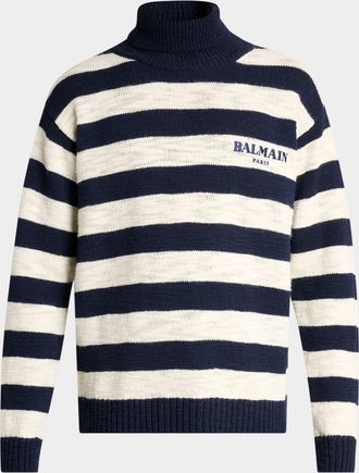 Balmain Men & apos;s Mariniere Stripe Wool Knit Turtleneck Sweater