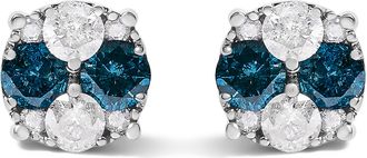 House of Brilliance 925 Sterling Silver 2.0 Cttw Blue Diamond Composite Cluster Stud Earring