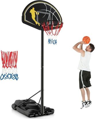 Costway Costway - Canasta Baloncesto Exteior, Altura Ajustable De 12 Niveles, 1,3 A 3,05 M, Port&aacute;til Y M&oacute;vil Con Ruedas, 2 Red, Aro De Baloncesto Con Base Rel