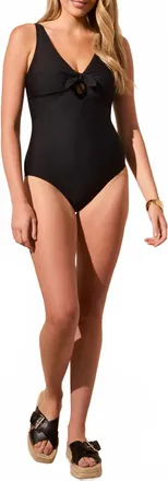 Tribal Flatten It Knot Front One-Piece Swim In Black