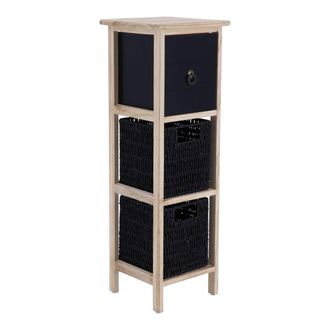 Tendance Cassettiera In Paulownia Mdf A 1 Cassetto Con Maniglia In Bronzo E 2 Cestini Portacarte - Nero Naturale Tendance