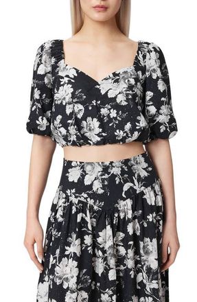 AllSaints Levy Floral Print Crop Top in Jardina Mono Black at Nordstrom, Size 12 Us