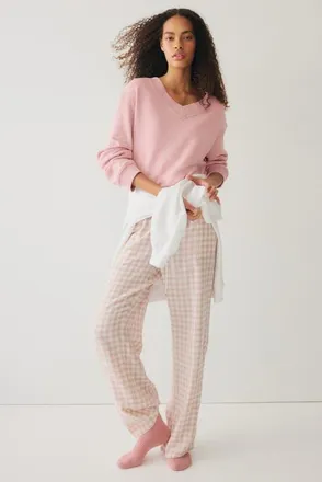 H&M V-neck Sweatshirt in Dusty Pink at Nordstrom, Size Xx-Large