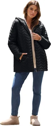 Roaman's Plus Size Fleece Lined Quilted Jacket in Black at Nordstrom, Size Medium