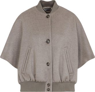 Max Mara Cacha Grey Cashmere Leticia Bomber Cape-Donna