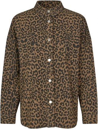 Lollys Laundry Luipaardprint Lange Mouwen Shirt - Dames - Zomerjassen - Bruin - XS - Katoen - Jassen