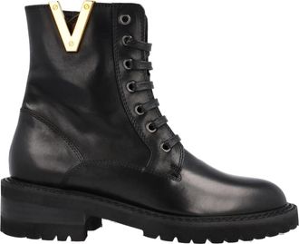 Via Roma 15 Zwarte Enkellaarsjes voor Dames - Dames - Veterlaarzen - Zwart - 37 1/2 EU - Leer - Schoenen