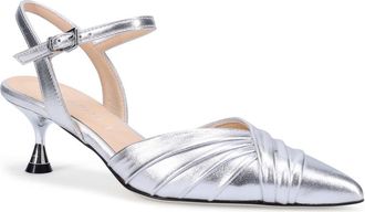 Ron White Quinelle Ankle Strap Pointed Toe Kitten Heel Pump in Silver at Nordstrom, Size 10-10.5Us