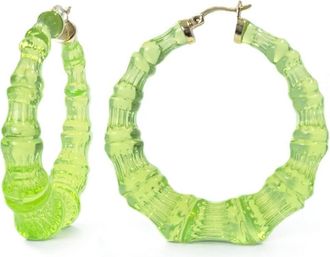Gold & Honey Womens Lucite Bamboo Hoop Earrings In Lime Green